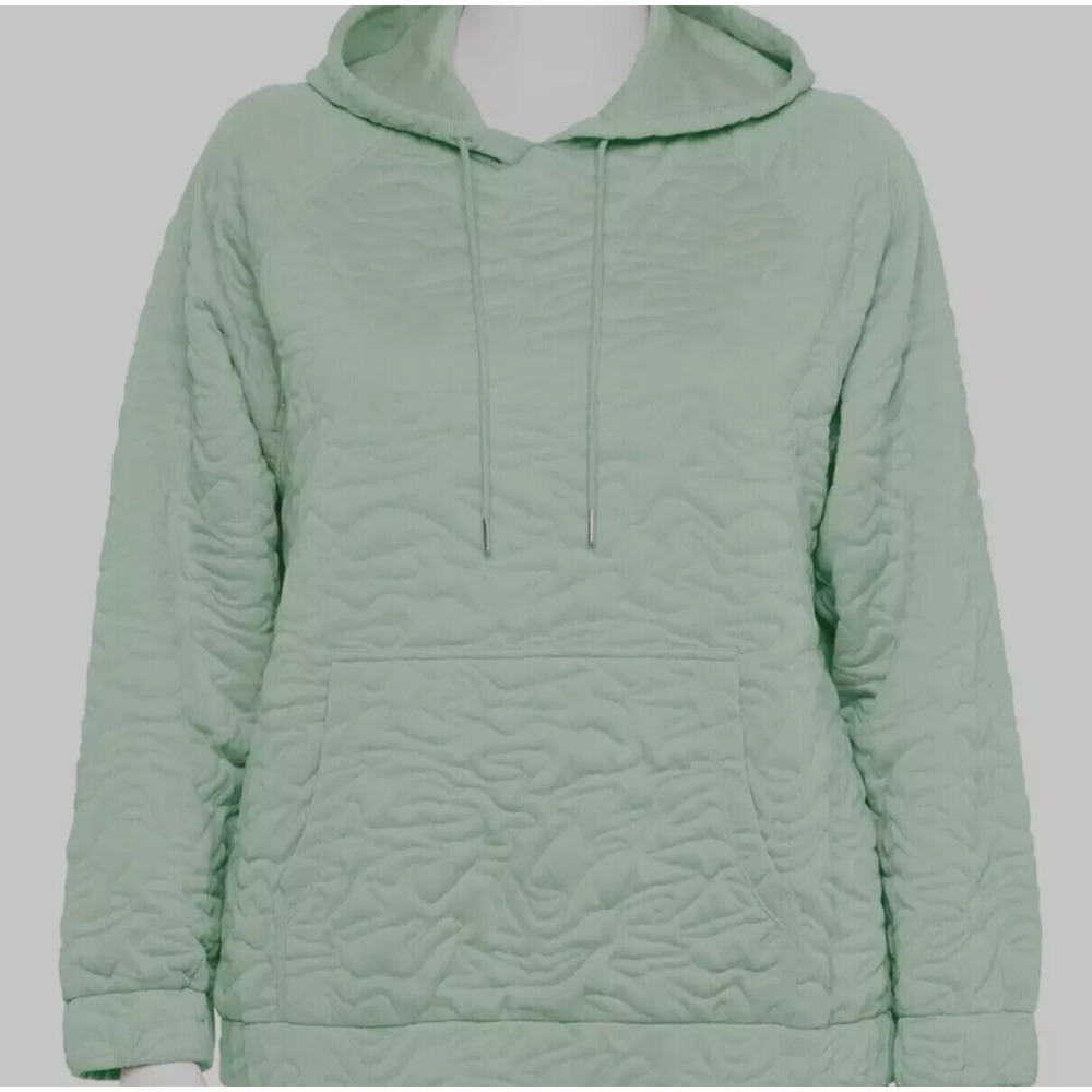 Nine West Long Sleeve Quilted Hoodie Top Mint Virtue Green PLUS XXL New